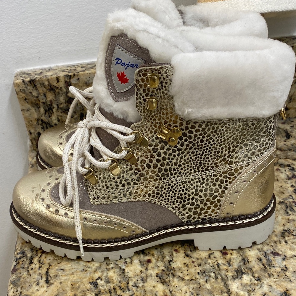 Pajar Metallic Gold and White Boots size 37, NWOT